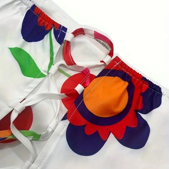 Floral Backless Lace-Up, Crop Top & Tie Waist Bodycon Tiered Skirt, NWOT - Picture 4 of 8